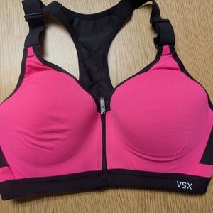 VSX Pink and Black Front-Zip High-Support Sports Bra